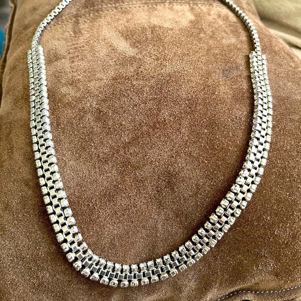 Ann Taylor Silver Modern Box Chain CZ necklace